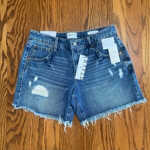 FRAYED Brand Denim Mid Rise Midi Shorts Size 28 Blue Denim NWT. 100% Cotton
